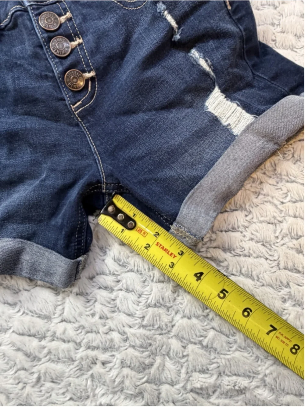 Justice Girls Size 10 Dark Wash Denim Shorts Distressed Cuffed Stretch Heart